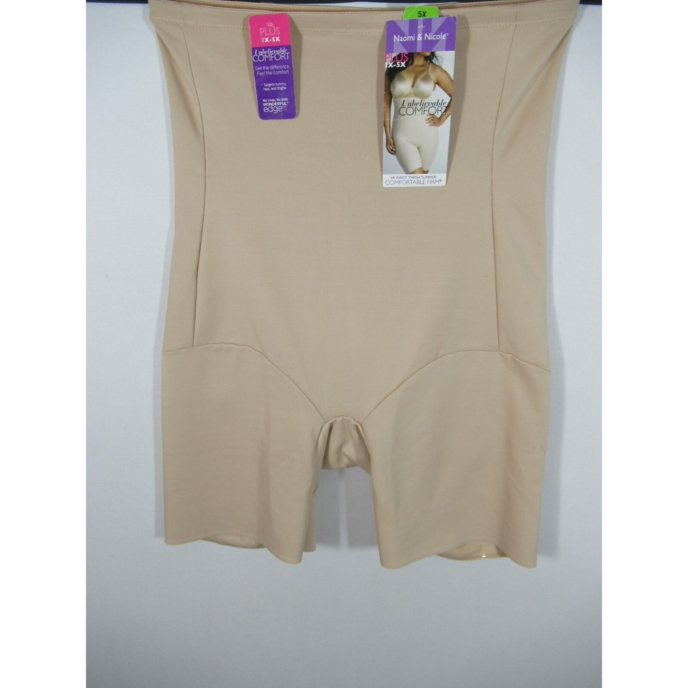 NEW Naomi & Nicole Hi Waist Thigh Slimmer Shapewear Plus Size 5X Beige Firm 7779